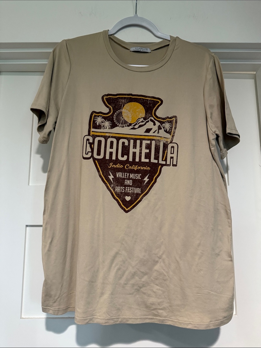 Polagram Coachella Graphic Tee - Beige with Brown and Yellow Print